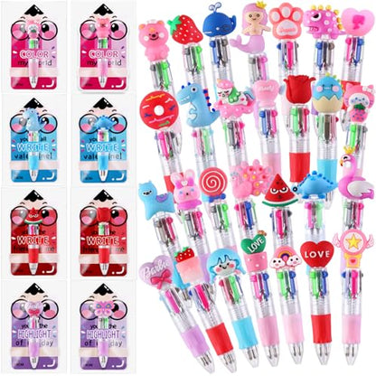 Vellibring 30 Pack Valentines Fun Pens with Cards 0.7mm Cute Animal Multicolor Ballpoint Pens Retractable 4 Colors in One Valentines Stationery Party Favors School Supplies Students Rewards - style: Valentines Cards-30pcs