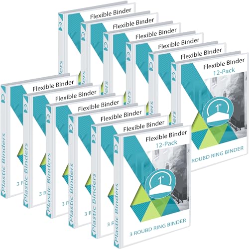 Fulmoon 12 Pcs Economy View 3 Ring Plastic Binder 12.2 x 9.8 Inch Plastic Round Ring Binders with Pockets Notebinder for Meetings for Home, Office, School(White,1 Inch) - color: White, size: 1 Inch