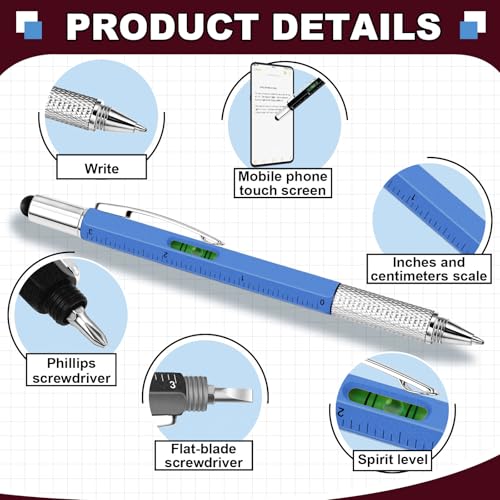Zhanmai 8 Pcs 6 in 1 Multitool Pen Bulk Gift for Men Multi Tool Ballpoint Pen with Ruler Level Screwdriver Stylus Cool 20 Ink Refill Tool Gadget Birthday Christmas Stocking Stuffers(Seven Colors) - color: Seven Colors