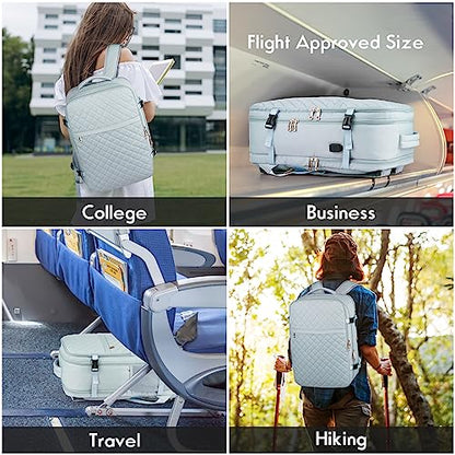 MOMUVO Large Travel Backpack Women, Flight Approved Carry On Backpack, Water Resistant Anti-Theft Large Casual Daypack Fit 17 Inch Laptop with USB Charging Port, Blue - color: Blue, size: 17.3 inch