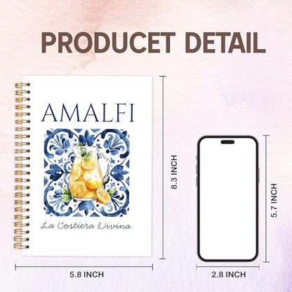 KAOWT Blue Amalfi Coast Italian Lemon Notebook Journal, Blue and White Mediterranean Tile Notebooks for Note Taking, Coastal Beach Ocean Journal, Botanical Lemon Hardcover Spiral Notebook 5.5x8.3in - color: Summer notbook-Italian