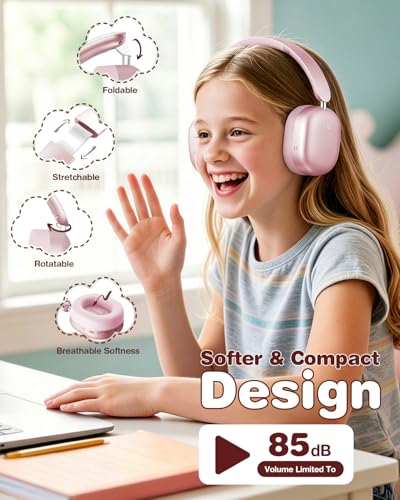 Wentronic Kids Headphones Wireless Bluetooth 5.4,Foldable Over Ear Headphones with 3.5mm Wired Mode,Safe Volume Limit,48H Playtime,Clear Calls,HD Sound for Toddlers/Children/School/Travel,Pink - color: Pink