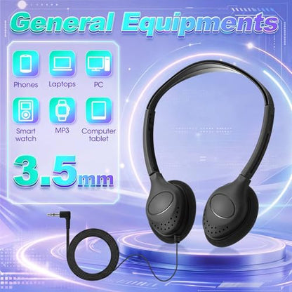 Hoteam 100 Pack Headphones for Classroom Bulk Students Adjustable Headphones Wired Pack Black Over the Head Earphones with 3.5 mm Plug for School Library Museums Charity Donate(Black,Novelty) - color: Black, style: Novelty