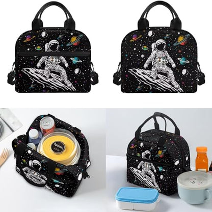 Cool Astronaut Backpack for Boys Girls Backpack with Lunch Box & Pen Pouch & Water Bottle Cover Teenage Students Lightweight 17 inch Bookbag Back to School Birthday/Christmas Gift for Kids - color: Cool Astronaut