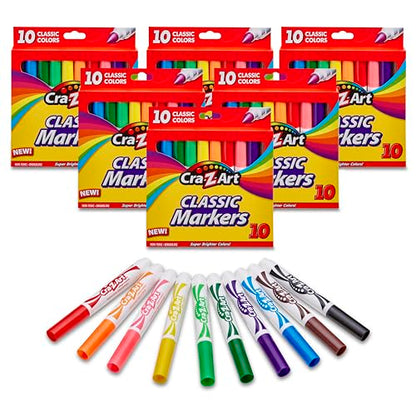 Cra-Z-Art Bulk Classic Markers - 6 Packs of 10 Count Broadline (Non-Washable) Markers - size: 10 Count (Pack of 6)