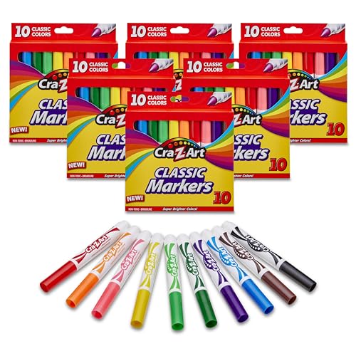 Cra-Z-Art Bulk Classic Markers - 6 Packs of 10 Count Broadline (Non-Washable) Markers - size: 10 Count (Pack of 6)