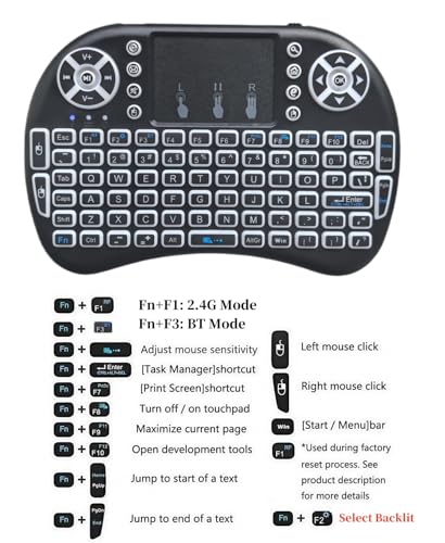 Portable Mini Wireless Keyboard with Bluetooth&2.4G, Touchpad Mouse Combo Upgraded BRG Backlitght Memory for PC/Android TV Box/Projector/HTPC/Pad/Xbox/Tablets:i8-BT