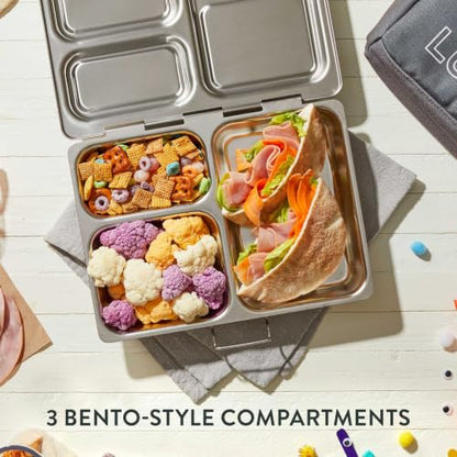 PlanetBox Launch Stainless Steel Lunchbox Replacement - Brushed Finish, Recycled Bento Box Container for Kids and Adults, Sustainable Lunch Box - size: 3 Compartments
