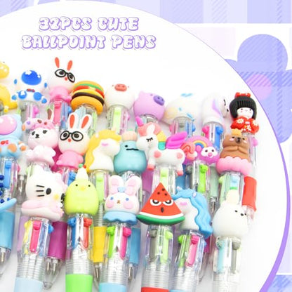 Scettar 32Pcs Multicolor Pen in One 4-in-1, Cute Ballpoint Pens Bulk for School Office, Classroom Prizes, Fun Writing Gifts Goodie Bags Stuffers Party Favors - style: 32 Pcs