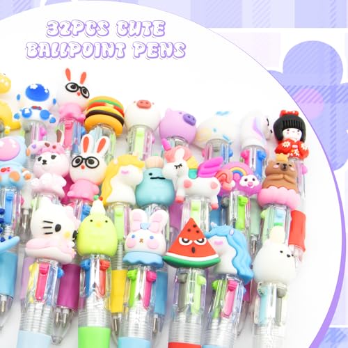 Scettar 32Pcs Multicolor Pen in One 4-in-1, Cute Ballpoint Pens Bulk for School Office, Classroom Prizes, Fun Writing Gifts Goodie Bags Stuffers Party Favors - style: 32 Pcs