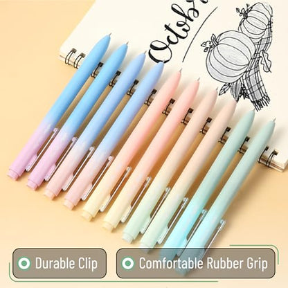 Mr. Pen- Retractable Gel Pens, 10 Pack, Black Ink, Gradient Barrel | Fine Point 0.5 mm, Fast Dry, Smooth Writing, Cute Pens for Drawing, Writing Planner and School Supplies