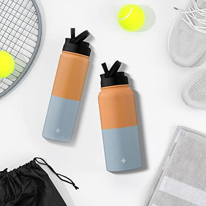 JoyJolt Triple Insulated Water Bottle with Straw Lid AND Flip Lid! 22oz Water Bottle, 12 Hour Hot/Cold Vacuum Insulated Stainless Steel Water Bottle. BPA-Free Leakproof Water Bottles - Thermos Bottle - color: Orange/Blue, size: 22 Ounces