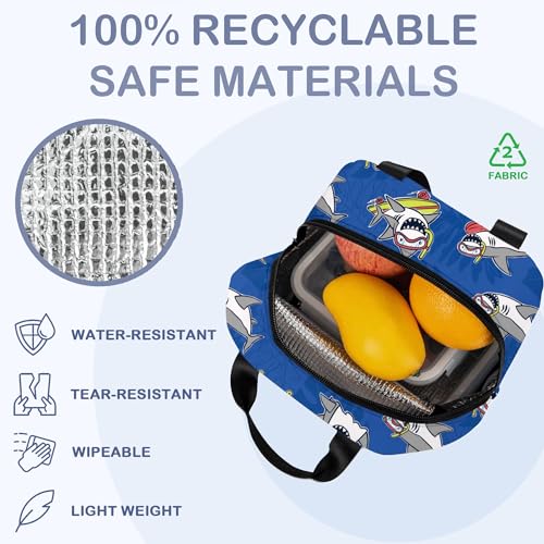 Shark Riding a Skateboard Funny Insulated Lunch Bag Reusable Lunch Box Women Men,Cooler Thermal Meal Tote for Kids School Student Picnic Office Work - color: Shark Riding a Skateboard Funny