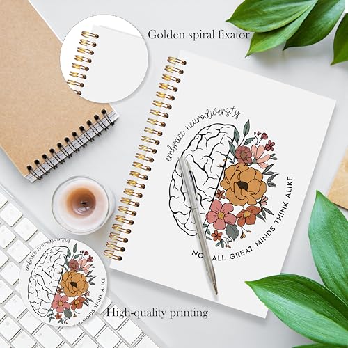 Neurodiversity Mental Health Spiral Notebook, Inspirational Floral Brain Journal for Autism ADHD, Special SPED Education Classroom Supplies, Autism Teacher Gifts, Mental Health Gifts, 5.5x8.3 - color: Neurodiversity Inspirational