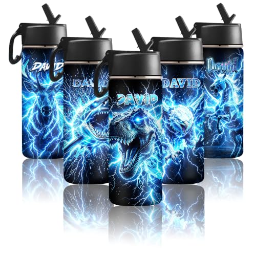InterestPrint Custom Water Bottles for Girls Double Side Insulated Stainless Steel with Straw Personalized Lighterning Water Bottle with Name Cup for Kids Adults School Supplies Sport Mug Christmas - color: New Color 21