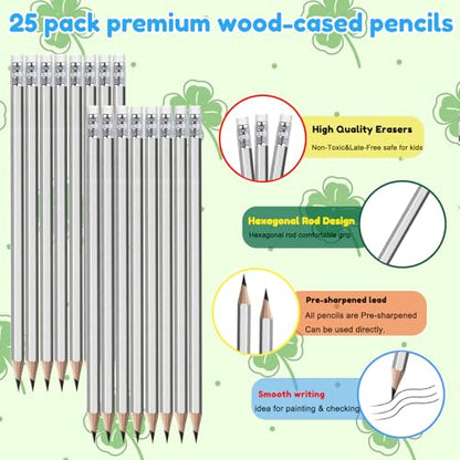 Adhere 25pcs Woodcase Pencils with Eraser Premium Pre-Sharpened Hexagon Graphite 2B pencils ideal for home, office writing including a Free Sharpener (Silver・25pcs) - color: Silver・25pcs