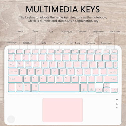 for Bluetooth Keyboard Touchpad Built, Cute Tablet Stand Adjustable & Foldable, 7-Color Wireless Rechargeable Bluetooth for iPad, iPad Pro/Mini/Air,Samsung Xiaomi Tablets, etc - Pink - color: D-Touchpad Backlight Keyboard-Pink
