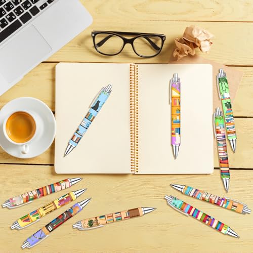 Idealmuzik Bookshelf Theme Ballpoint Pens, 10 Pack – Colorful Book & Library Design Pens with Reading and Study Icons, Smooth Writing Pens for Students, Teachers, Readers & Office Use - style: Bookshelf