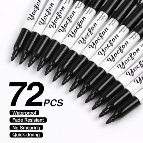 Permanent Markers, 72 Count Black Permanent Markers Set, Fine Tip, Waterproof Markers, Works On Plastic, Wood, Stone And Metal For Doodling, Marking