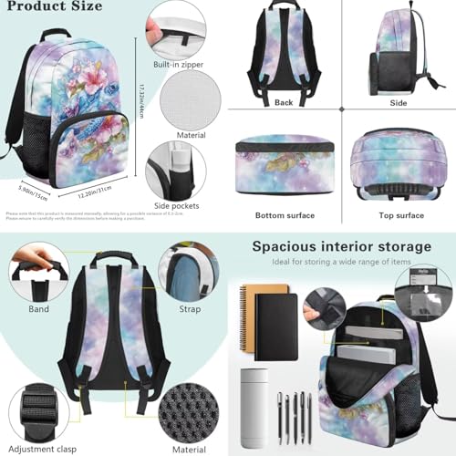 Kids Backpack Set, Sea Turtle Hibiscus Print School Backpack with Lunch Bag, Pencil Case and Water Bottle Cover 4 in 1 Set for Elementary School Boys and Girls Daily Use - color: Floral Sea Turtle Print