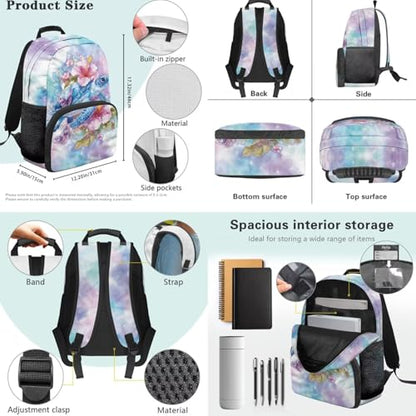 Kids Backpack Set, Sea Turtle Hibiscus Print School Backpack with Lunch Bag, Pencil Case and Water Bottle Cover 4 in 1 Set for Elementary School Boys and Girls Daily Use - color: Floral Sea Turtle Print