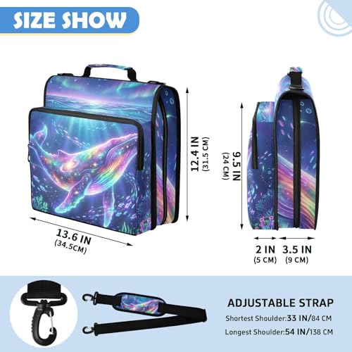 Whale 2-inch 3 Ring Zipper Binder with Shoulder Strap Holds 14 Inch Laptop for Students and Office - color: Whale