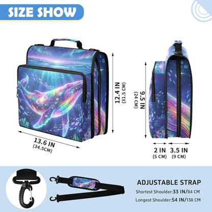 Whale 2-inch 3 Ring Zipper Binder with Shoulder Strap Holds 14 Inch Laptop for Students and Office - color: Whale
