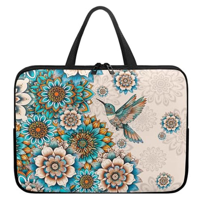 HUGS IDEA Laptop Sleeve Carrying Case for Women Computer Cover with Handle Notebook Messenger - color: Bohemian Hummingbird, size: 13inch