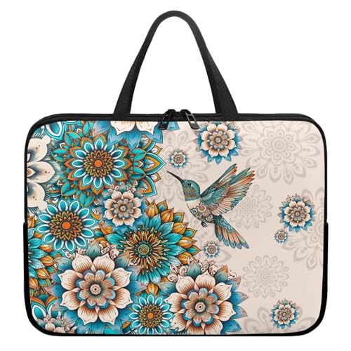 HUGS IDEA Laptop Sleeve Carrying Case for Women Computer Cover with Handle Notebook Messenger - color: Bohemian Hummingbird, size: 12inch