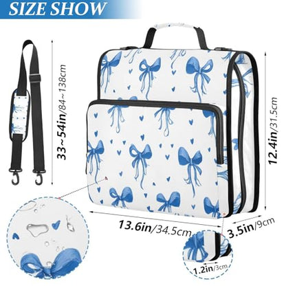 3 Ring Zipper Binder with Shoulder Strap Blue Bows Ribbons Polka Dots 2 Inch Zippered Binder Bag 500 Sheet Capacity Multi Pockets for School Supplies - color: Multi12