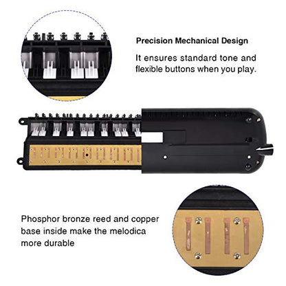 EASTROCK 32 Key Melodica Instrument Air Piano Keyboard Soprano Melodica with 2 Mouthpieces Tube Sets Carrying Bag for Beginners Adults Gift Black - color: Black, size: 32key