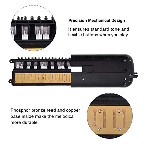 EastRock 37 Key Melodica Instrument Air Piano Keyboard Soprano style Pianica with Mouthpiece Tube Sets and Carrying Bag Black - color: Black, size: 37key