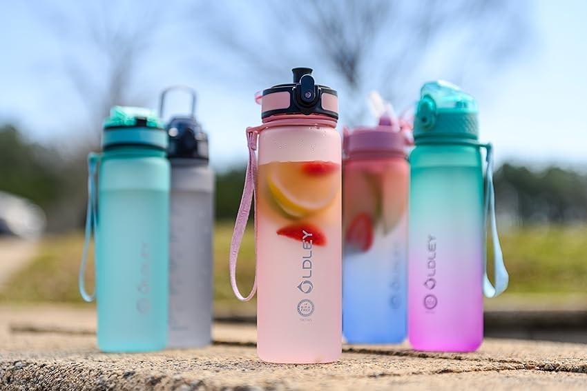 OLDLEY Kids Water Bottle for School, 17 oz (2 lids) BPA-Free Reusable Leak-proof Durable Tritan Plastic Water Bottles with Straw & Chug Lids, Anti-dust Spout Cover (Pink Blue) - color: A-Pink Blue, size: 17 Ounces
