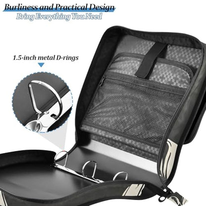 3 Ring Zipper Binder with Shoulder Strap Black White Bow 1.5 inch Binders Keeper Large Capacity Multi Pockets for School Office Supplies - color: Multi387, size: Fit 500 Sheets