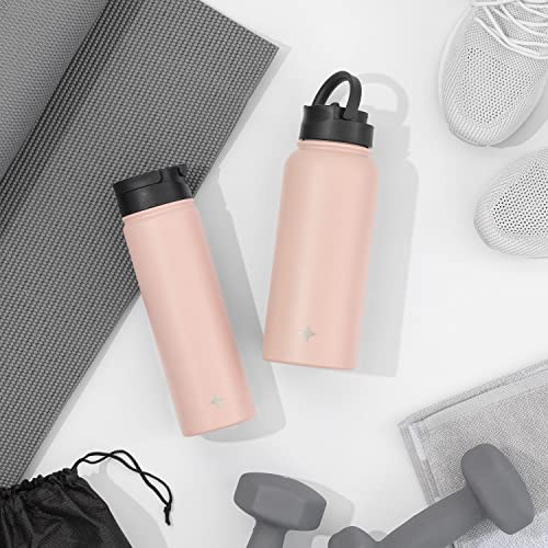 JoyJolt Triple Insulated Water Bottle with Straw Lid AND Flip Lid! 22oz Water Bottle, 12 Hour Hot/Cold Vacuum Insulated Stainless Steel Water Bottle. BPA-Free Leakproof Water Bottles - Thermos Bottle - color: Blush Pink, size: 22 Ounces