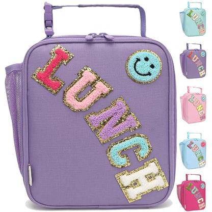 GYEUKHAM Insulated Lunch Bag for Women Girl Teen large Insulated Kid Lunch Bag,Large Reusable Cute Cooler Bag for School Work Picnic,Purple Alphabet - color: Purple Alphabet