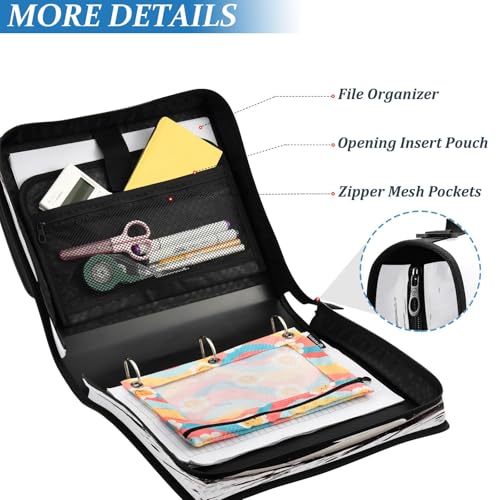 Soccer Ball Print Custom Zipper Binder Bag 3 Ring with Shoulder Strap & Handle Personalized Binder Bag Expandable File Folder for School - color: Multi-soccer Ball