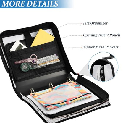 Soccer Ball Print Custom Zipper Binder Bag 3 Ring with Shoulder Strap & Handle Personalized Binder Bag Expandable File Folder for School - color: Multi-soccer Ball