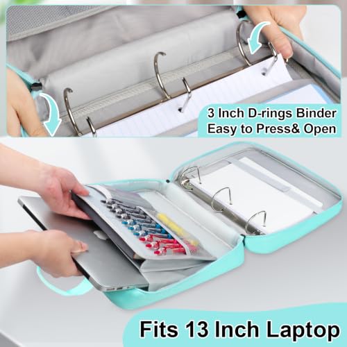 3 Inch D-Ring Zipper Binder Bag, 700 Sheet Capacity Multi-Pockets Organizer, 13 Inch Laptop Carrying Case with Bottle Holder& Shoulder Strap for School Office (Blue) - color: Ocean Blue