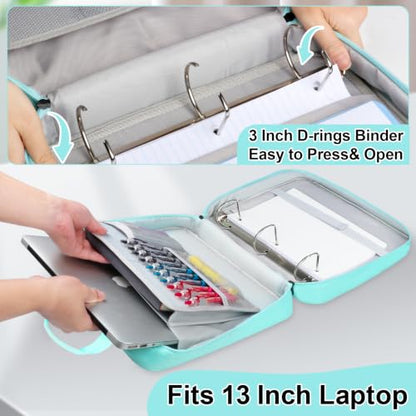 3 Inch D-Ring Zipper Binder Bag, 700 Sheet Capacity Multi-Pockets Organizer, 13 Inch Laptop Carrying Case with Bottle Holder& Shoulder Strap for School Office (Blue) - color: Ocean Blue