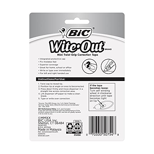 BIC Wite-Out Brand EZ Correct Correction Tape, White, 2-Count - size: 2 Count (Pack of 1)
