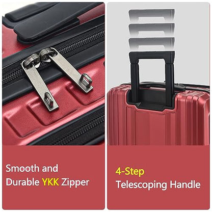 TydeCkare 16" Carry on Luggage with 2 Laptop Compartments, Lightweight Hardshell ABS+PC Suitcase with Dual Control TSA Lock, with YKK Zipper, 4 Spinner Silent Wheels, for Business Travel, Wine Red - color: Wine Red