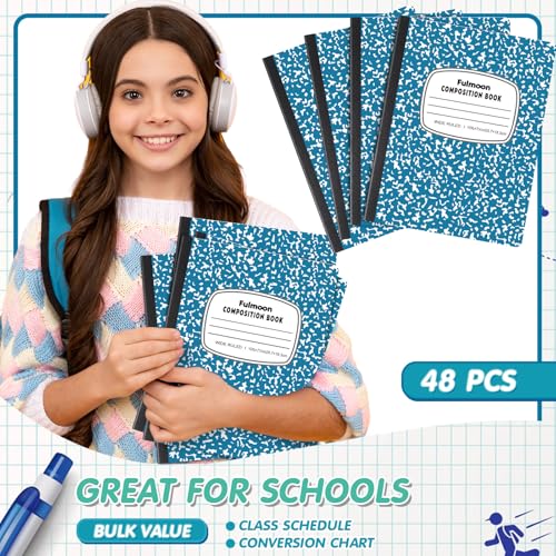 Fulmoon 48 Pcs Composition Notebook Bulk Wide Ruled Hard Cover Notebook 30 Sheets/60 Pages for School College Journal Writing Programs Art Recipes 10.12 x 7.2 Inch, Blue - color: Blue, style: Wide Ruled
