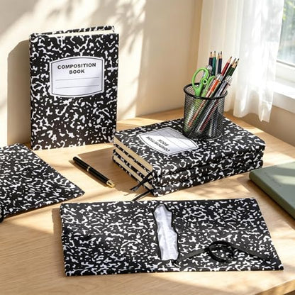 6 Pack Composition Notebook Book Cover Stretchable Reusable Jumbo Book Covers Protector for Textbook Hardcover Books up to 9 x 11 in Fabric Books Sox Back to Supplies - color: Black and White