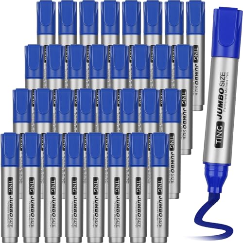 Fuutreo 32 Pcs Jumbo Permanent Markers Bulk Large Chisel Tip Permanent Markers Waterproof Jumbo Pens Quick Drying Office Supplies(Blue) - color: Blue