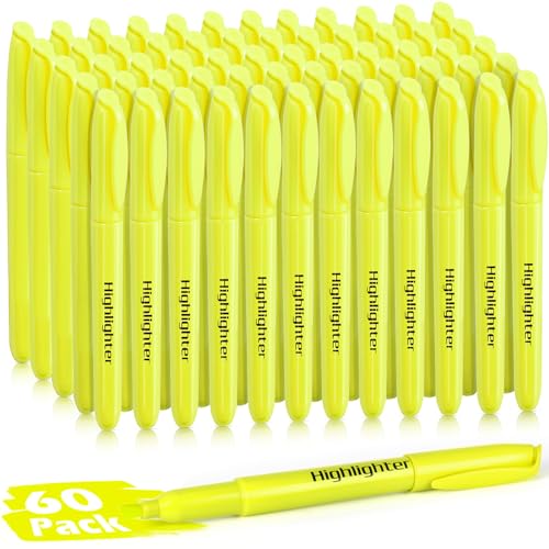 KIZZYEA Highlighters, 60 Pack Yellow Highlighters Bulk, Bright Color Chisel Tip & Dry-Quickly, No Bleed Highlighter Markers for Adult Kids, School Supplies for Teachers, Office Classroom Must Have - color: Yellow