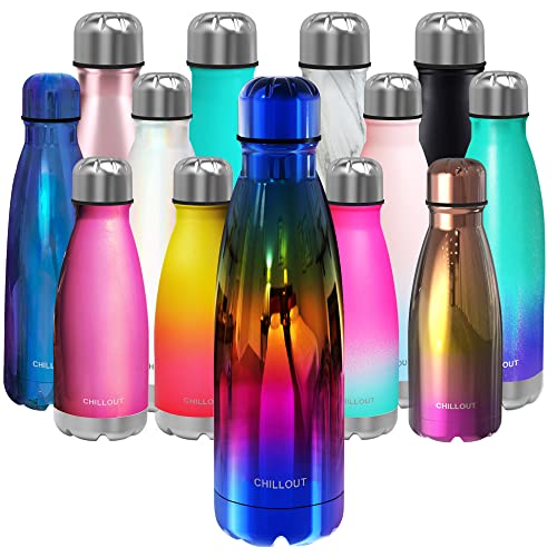 CHILLOUT LIFE Stainless Steel Water Bottle: 17 oz Double Wall Insulated Cola Bottle Shape for Cold and Warm Drinks, BPA Free Metal Sports Bottle - color: UV Rainbow, size: 17 Ounces, style: 1 Pack