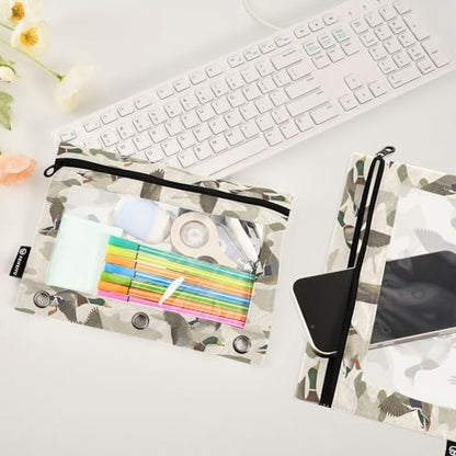 ALAZA Wild Duck Camouflage Pencil Pouch for 3 Ring Binder 2 Pack Zipper Binder Pencil Bag Case with Clear Window Office Supplies - color: multi1