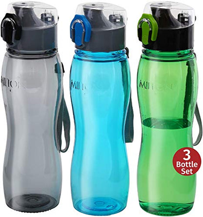 MILTON Kids Water Bottle 3 Pack Triton 25 Oz Large Sports Water Bottle for Men, Women, Kid Wide Mouth Water Bottle with Strap Carry Handle for Bike Gym Running Cycling Multi Color