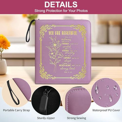 Easter Gift You Are Beautiful Zipper Photos Binder Album 3x5 4x6 5x7 6x8 DIY Magnetic Photo Album for Women Religious Gifts Inspirational Gifts.（Album Beautiful-light purple） - color: Album Beautiful-light purple